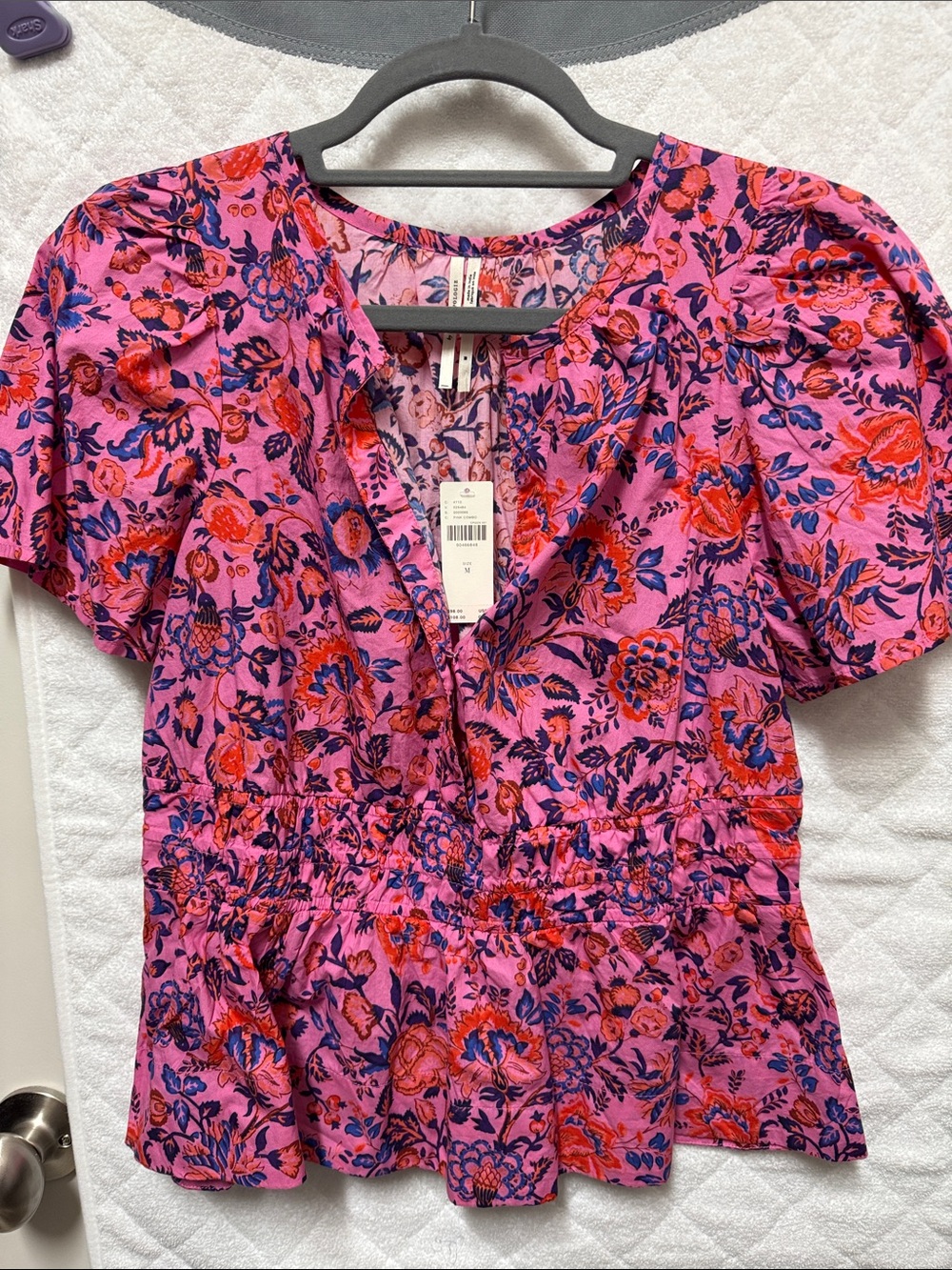 Anthropologie Somerset Pink Floral Peplum Blouse - Picture 1 of 6